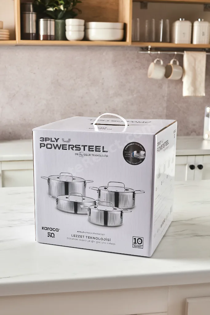 Power Steel 316+ 3Ply Apollo İndüksiyon Tabanlı 8 Parça Çelik Tencere Seti