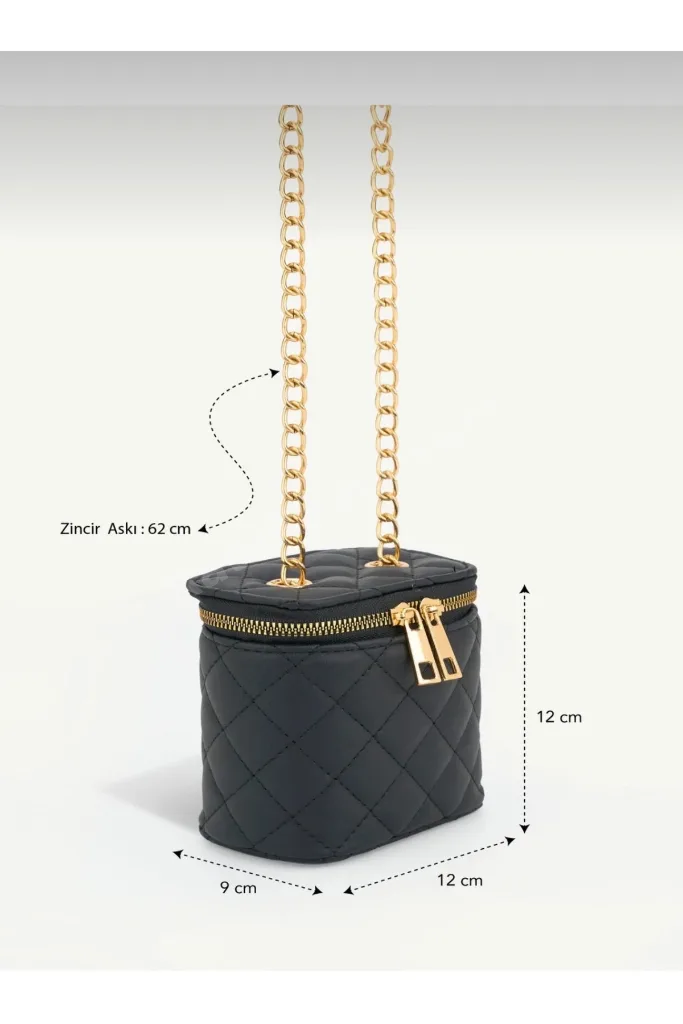 Mely Kadın Mini Kutu Kapitone Desenli Zincir Askılı Çapraz El Kol ve Omuz Çantası