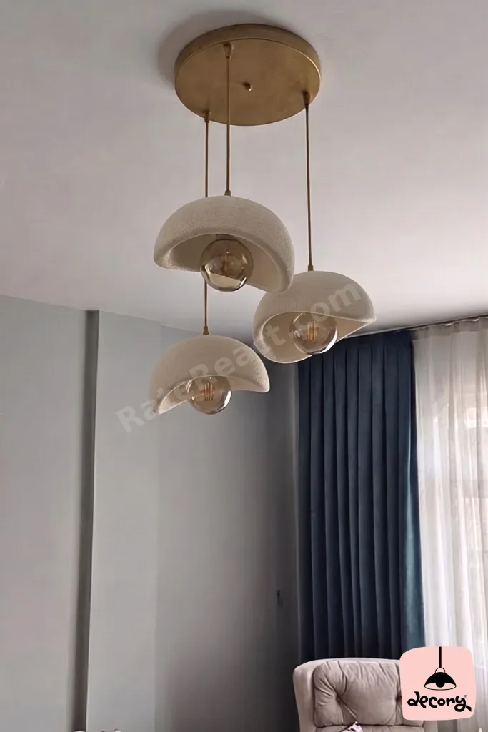 Beton Görünümlü 3'lü Sarkıt Avize, İskandinav Tarzı Bohem Sarkıt Avize (Bioplastik) E27