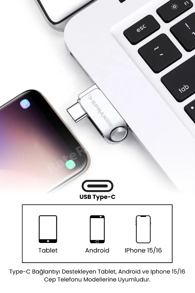Sprange 64 Gb Flash Bellek Usb 3.2 Ultra Typec Otg Android/Pc/İphone 15/16/17 IPAD Tak Çalıştır