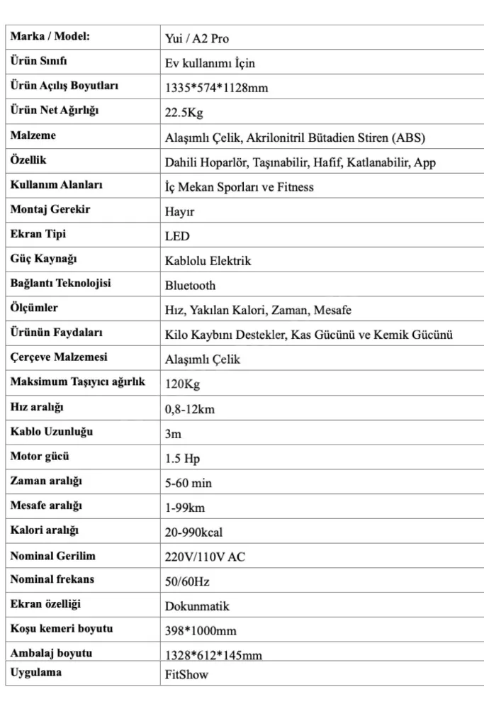 A2 Pro 2024 Model 12 Km Hız-120 Kg Taşıma Kapasitesi-bluetooth Hoparlör-akıllı Koşu Bandı-1.5 Hp