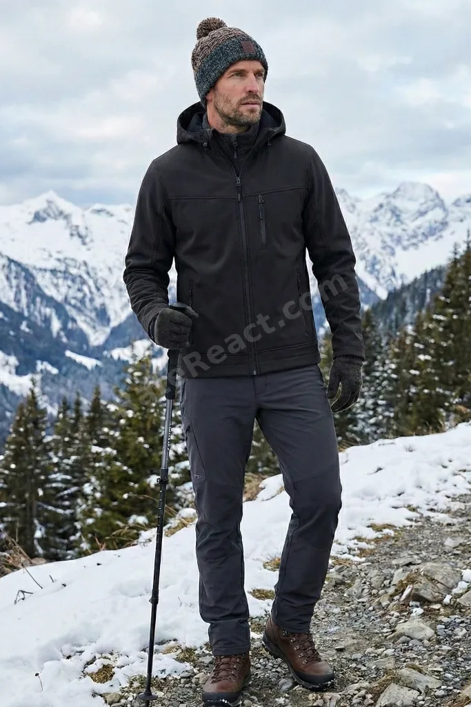 Erkek Mont İçi Polarlı Softshell Mont Su ve Rüzğar Geçirmez Kapüşonlu Spor Mont
