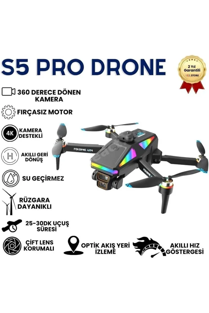 TrendySell S5 Pro Akıllı Drone Katlanabilir ve 4K HD Kameralı Çift Lensli Yüksek Hızlı Çocuklar İçin
