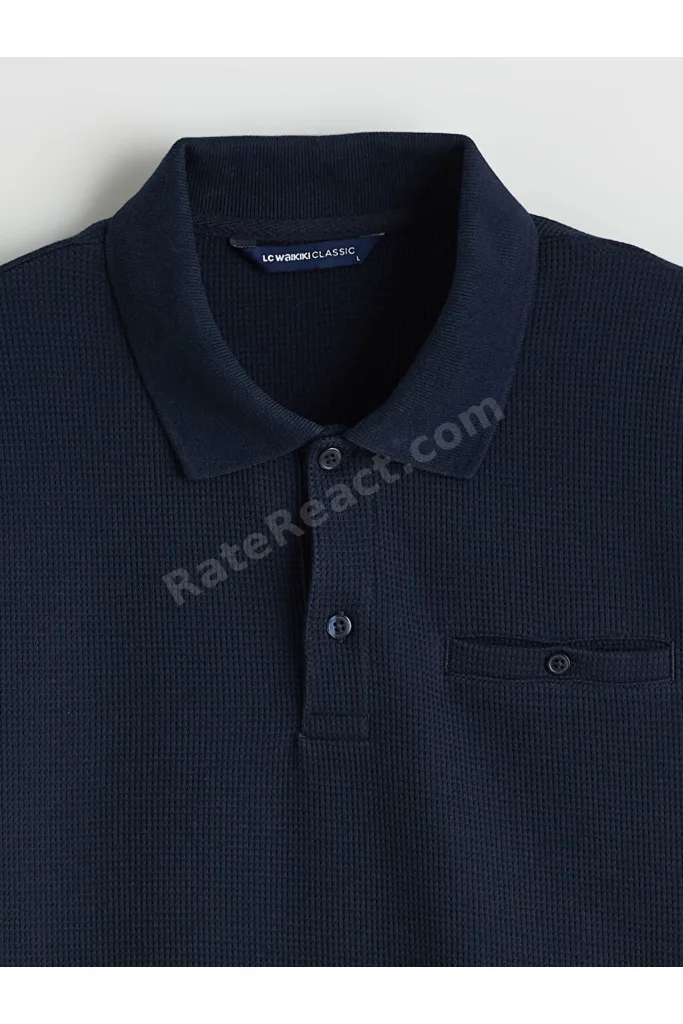 Lacivert Polo Yaka Erkek Sweatshirt
