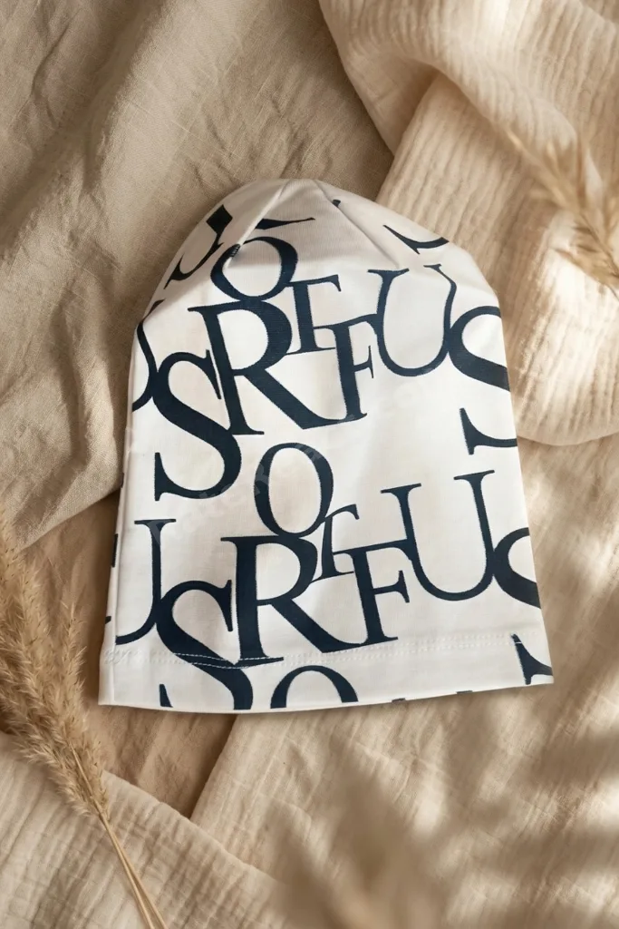 Unisex Siyah Beyaz Tipografik Desenli Pamuklu Slouchy Bere Şapka - Modern Sokak Stili Tasarım 2-4 Ya
