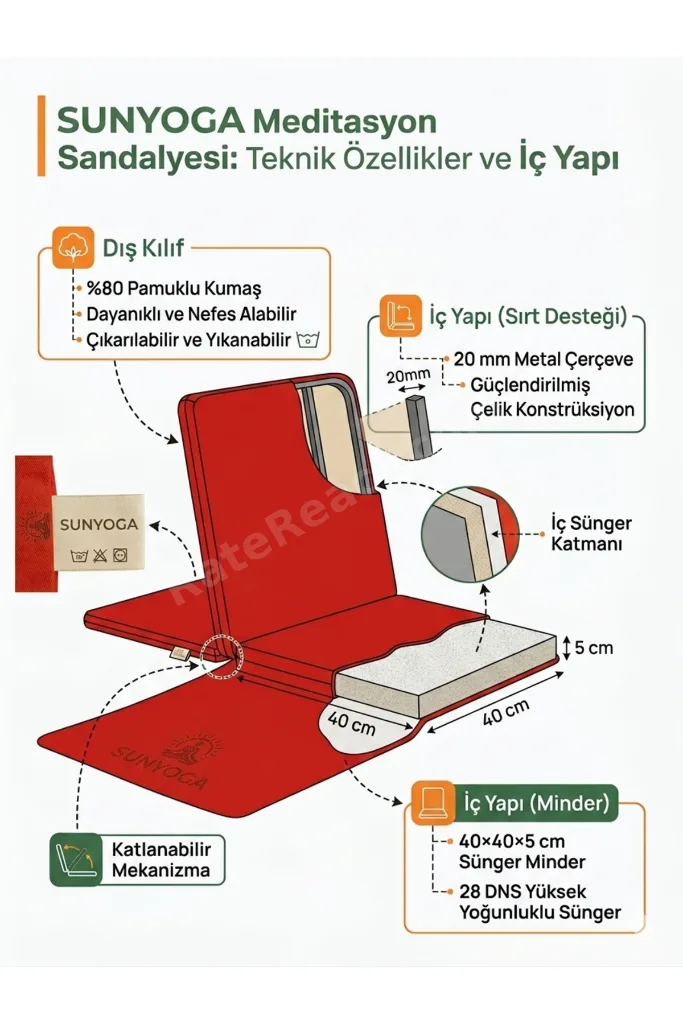 Meditasyon Sandalyesi – Sırt Destekli Yer Minderi, Pamuklu Kumaş