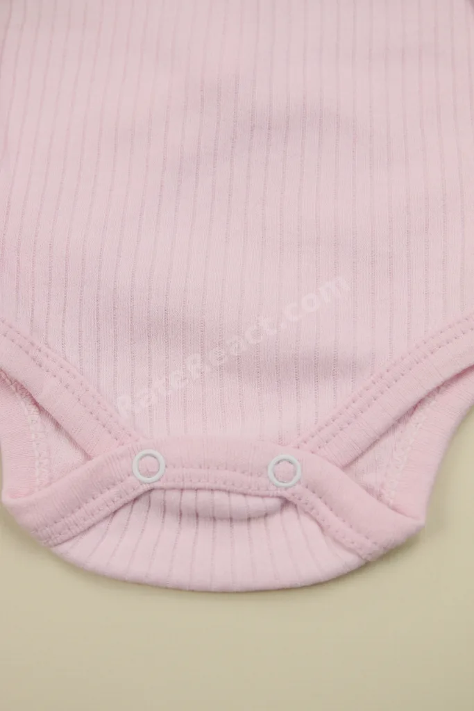Fitilli Kumaş % 100 Pamuk Kalın Askılı Çıtçıtlı 3'lü Pembe Bebek Body/Zıbın