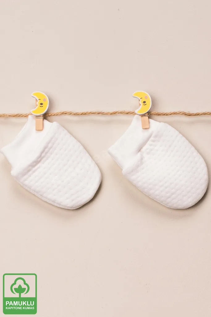 Unisex Bebek Yenidoğan Organik Pamuklu Kapitone Kumaş Bebek Eldiveni 3 Çift  Set