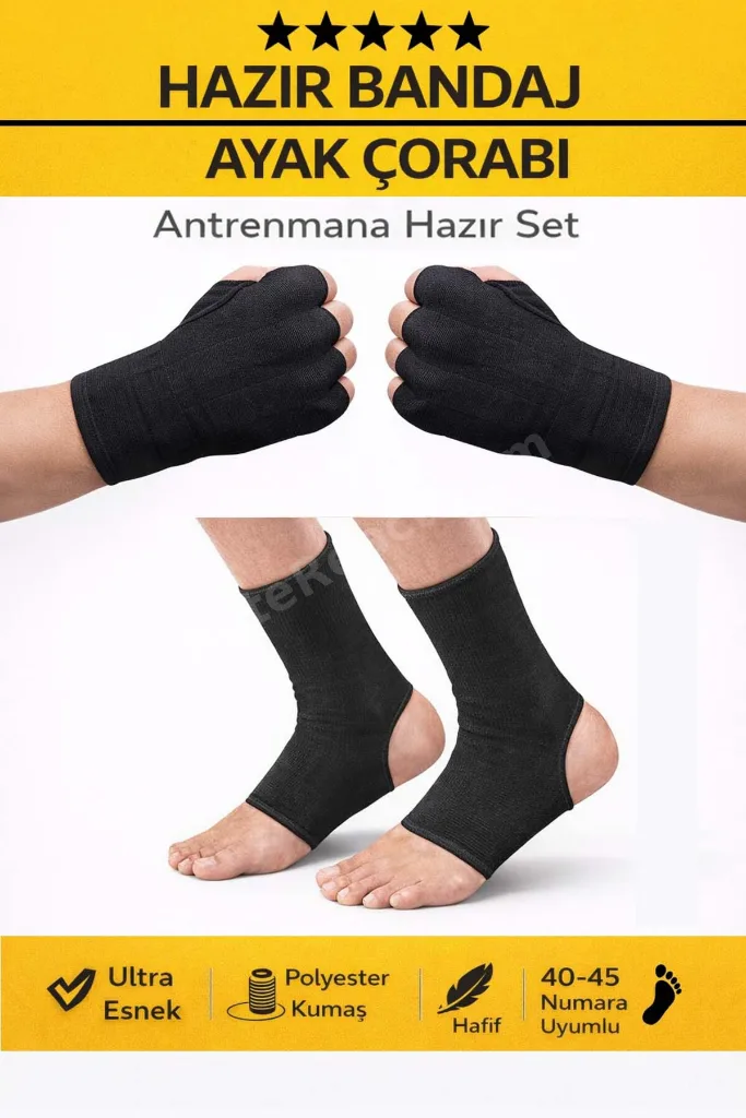 Boks Bandajı Kickboks Çorabı Seti Boks Kick Boks Muaythai Bandaj Çorap Seti