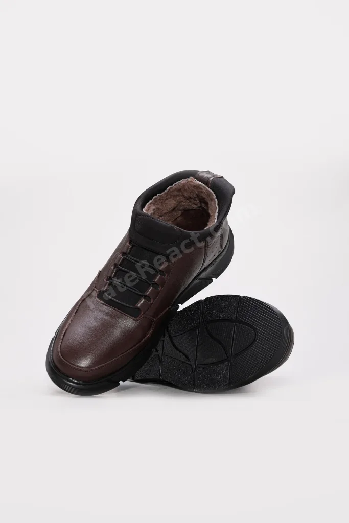 Kahve Bağcıklı Erkek Spor Sneaker Bot Hakiki Deri İçi Kürklü MRG0125611131943