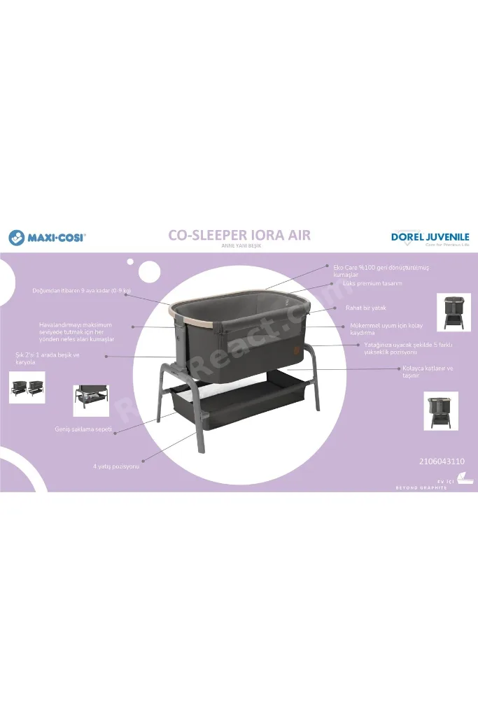 Maxi Cosi Iora Air Sallanabilen Ahşap Görünümlü Anne Yanı Beşik Beyond Graphite