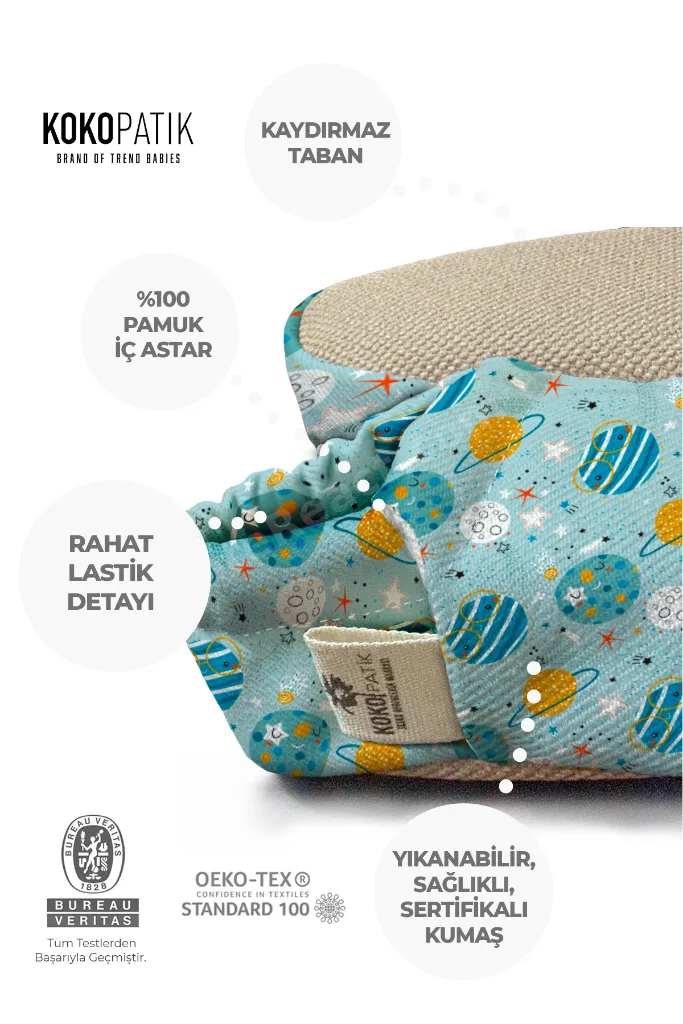Renkli Gezegenler Desen Patik-Organik Pamuk Bebek Patiği, Kaydırmaz Taban, Yenidoğan Patik