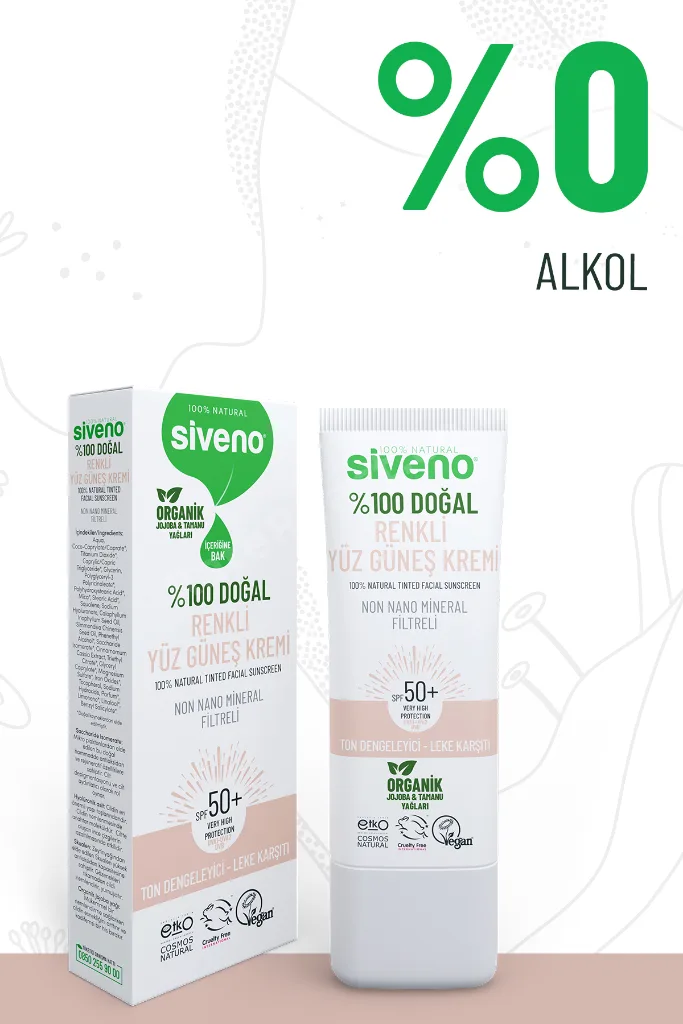 %100 Doğal Yüz Güneş Kremi Renkli Ton Eşitleyici Leke Karşıtı SPF 50+ UVA UVB 30 ml