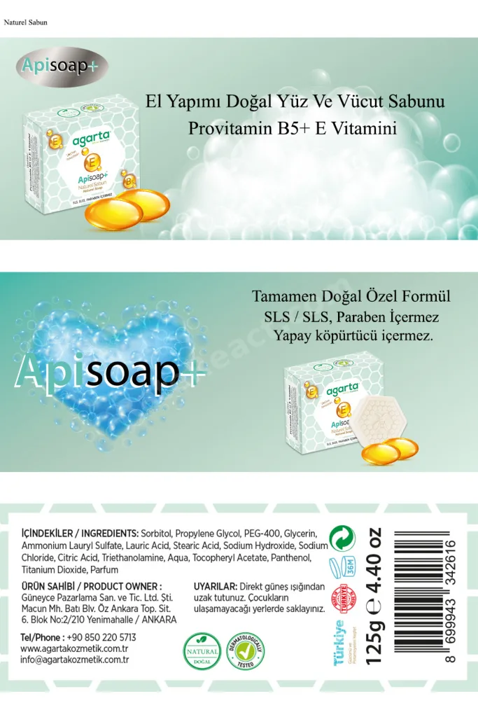 Apisoap Plus Doğal El Yapımı Yüz ve Vücut Sabunu B5 ve E Vitaminli