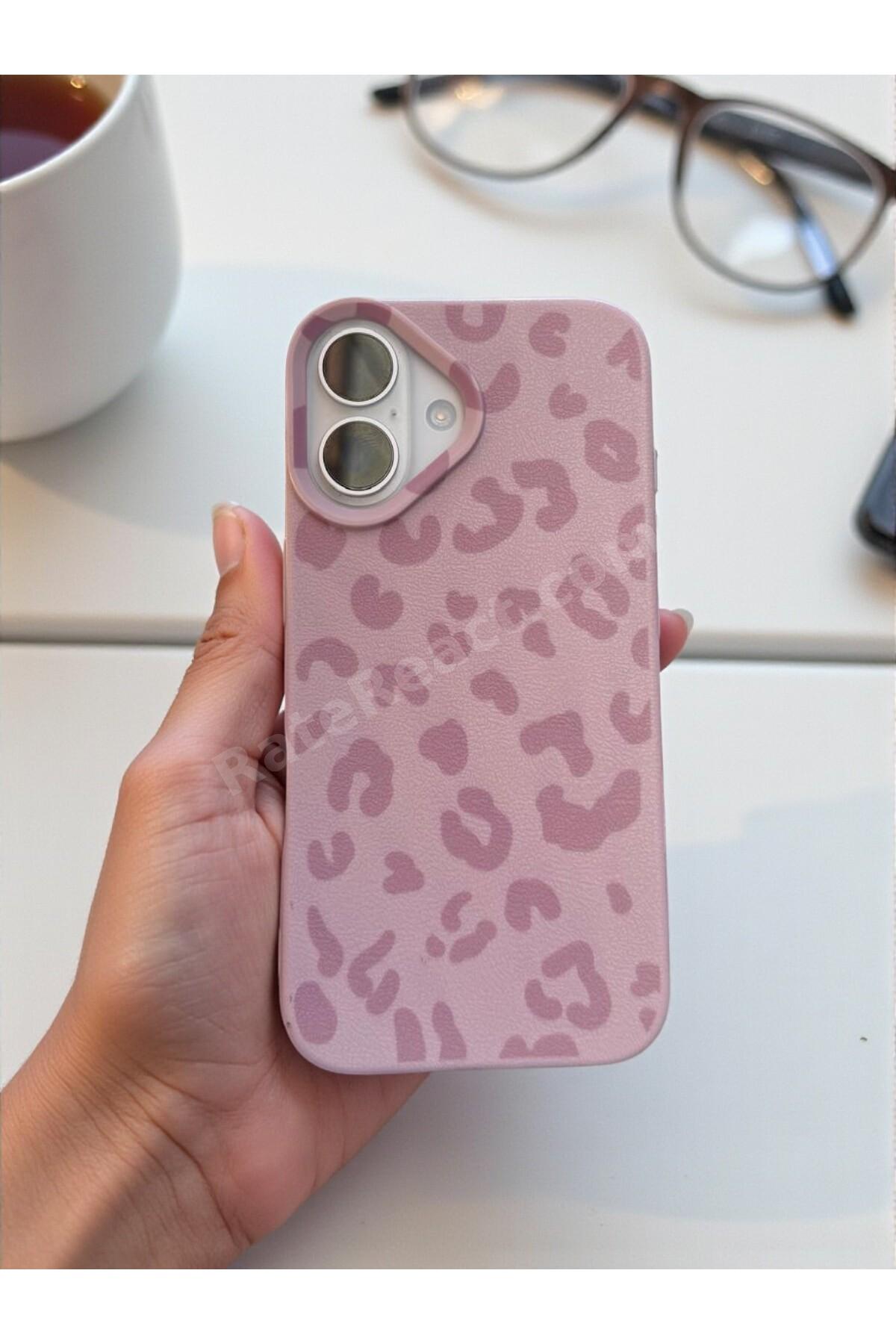 iPhone 16 Uyumlu Pembe Leopar Desenli İnce Yumuşak Silikon Kılıf