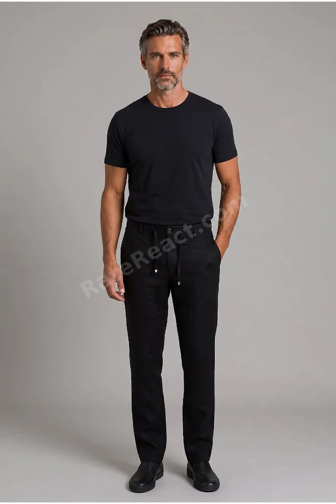 Siyah Keten Jogger İpli Spor Pantolon