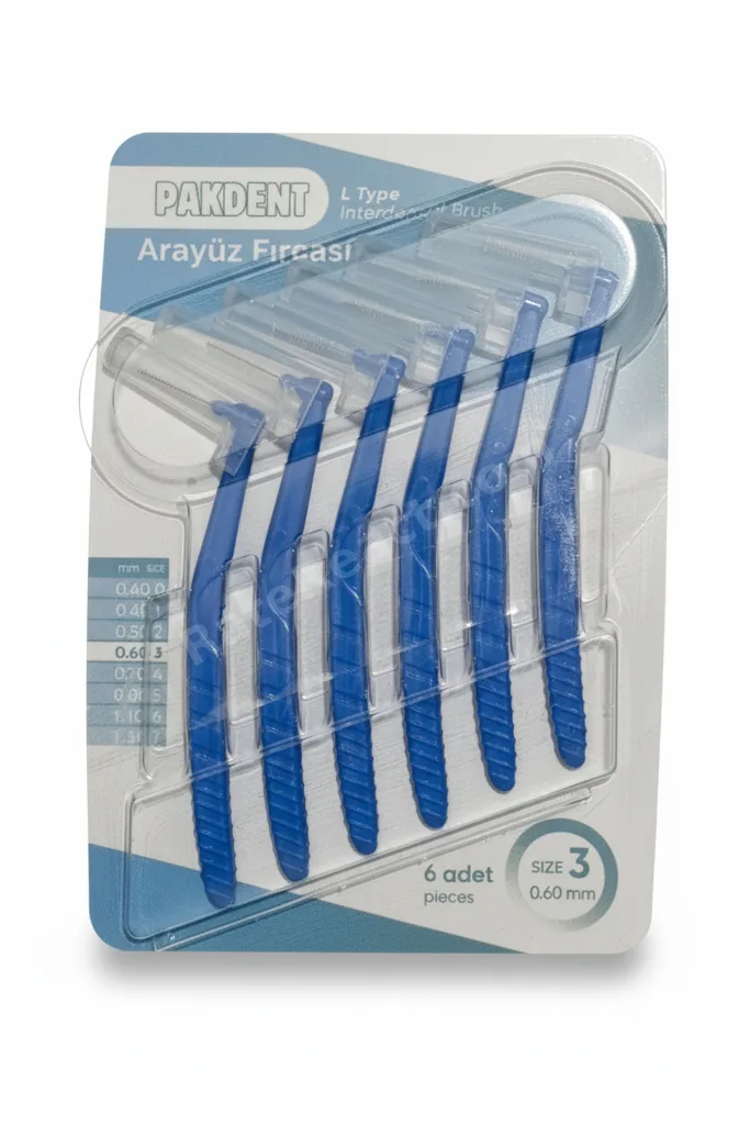 Arayüz Fırçası Diş Arası Arayüz fırçası L Tipi Diş Ara Fırçası 6 adet Mavi 0,60 mm