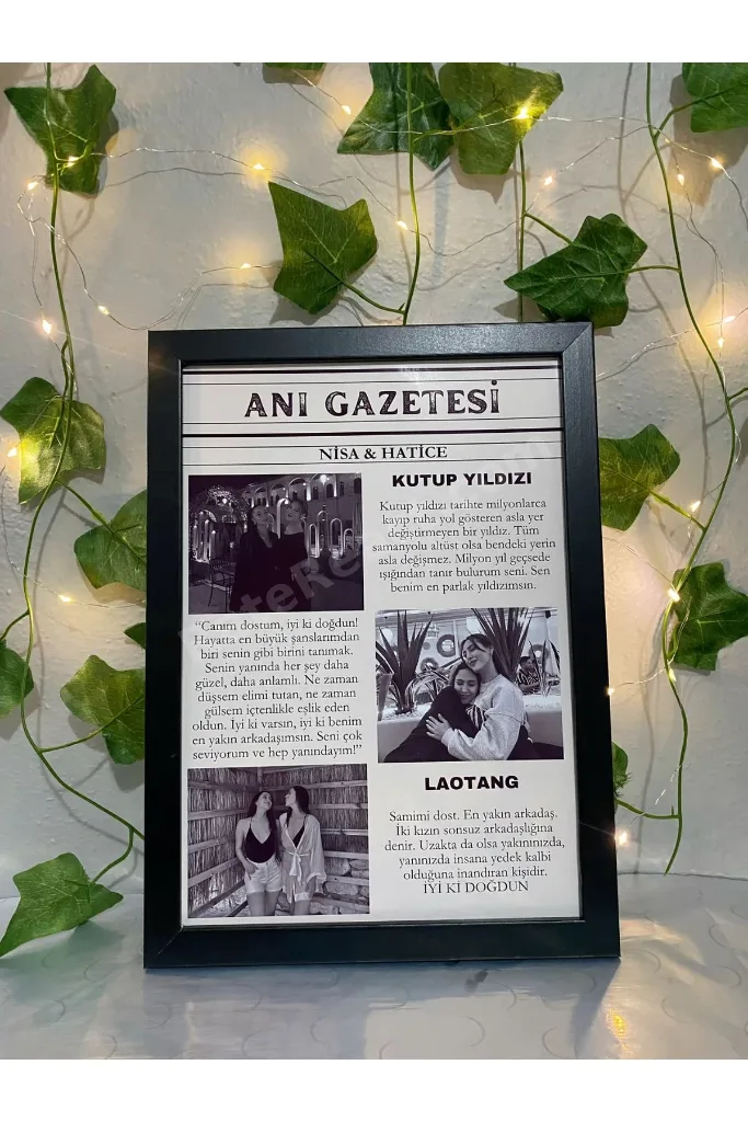 Anı gazetesi kişiye özel tasarım sevgiliye hediye (CAM) A4 boyutunda çrçeve