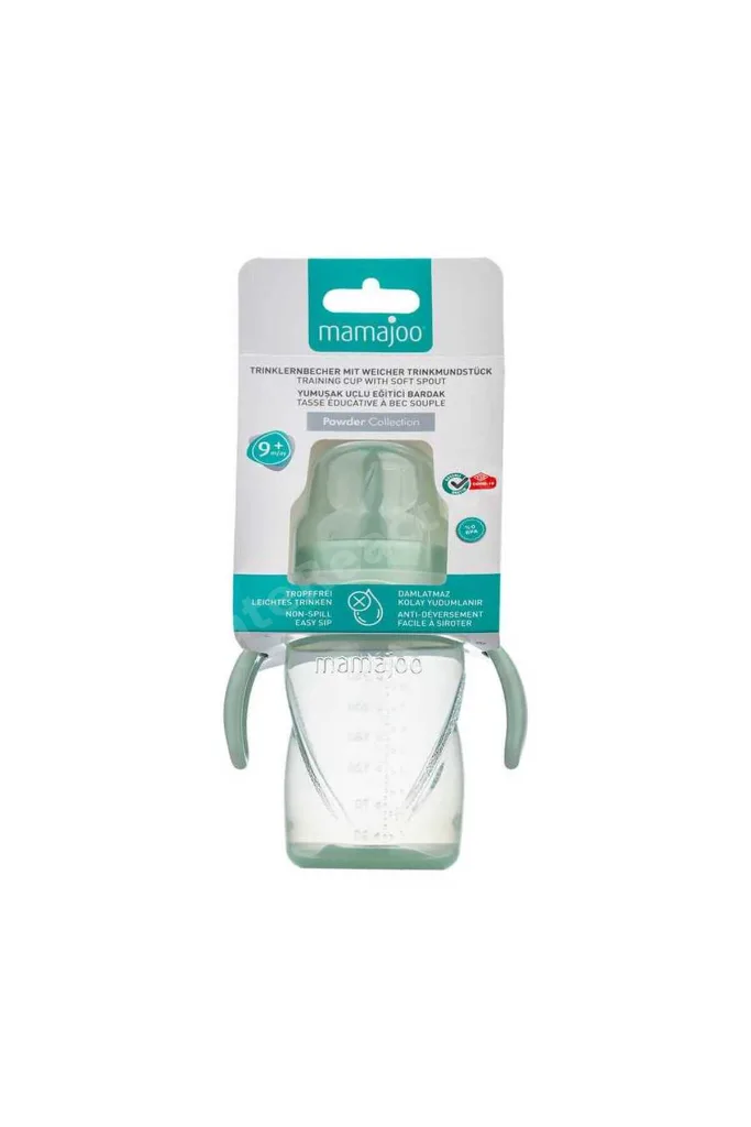 Antikolik Akıtmaz Alıştırma Bardağı 270 ml & İkili Ergonmik Beslenme Kaşığı - Powder Green