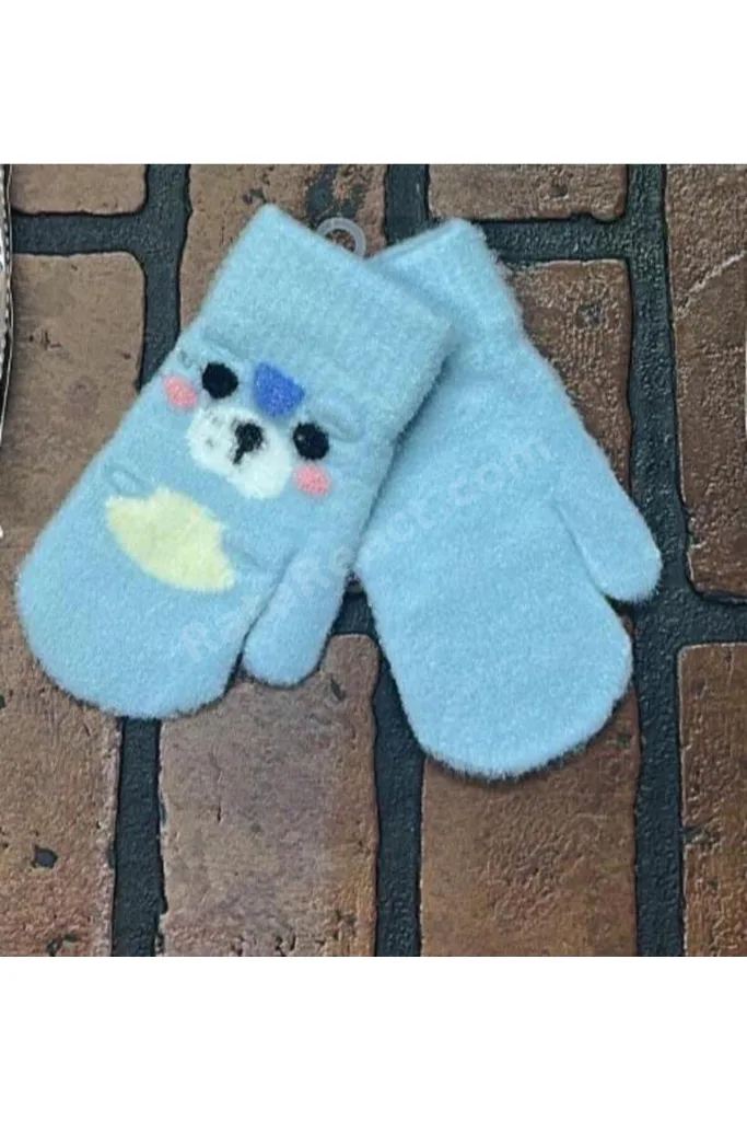 Erkek Bebek tek parmak yumuşak peluş eldiven Ayıcık desenli