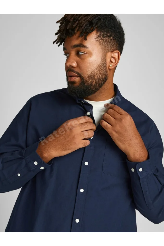 Jack&jones Büyük Beden Lacivert Erkek Oxford Gömlek 12190444