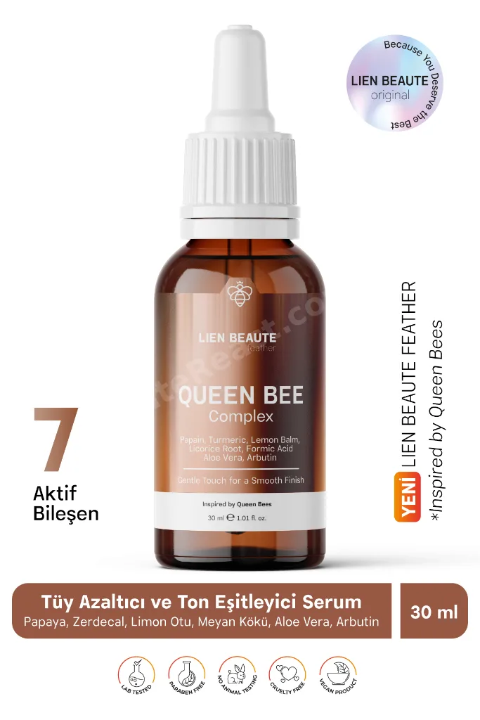 Kraliçe Arı Tüy Azaltıcı ve Ton Eşitleyici Serum Formik Asit Papaya Zerdeçal Limon Otu