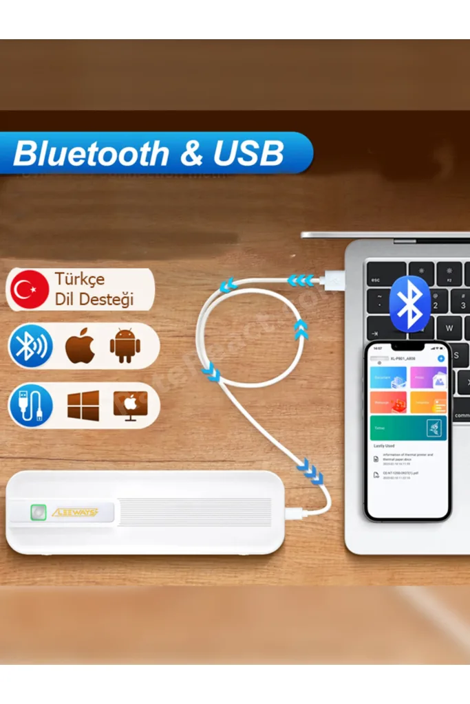 Şarjlı Kablosuz Taşınabilir Yazıcı | Mini Bluetooth Mobil Yazıcı Termal A4 Yazıcı 2600mAh Batarya