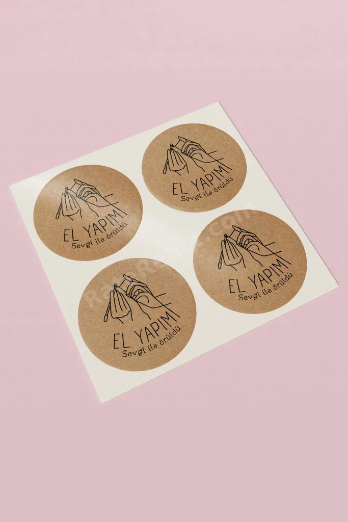 Sticker Kraft Görünümlü El Yapımı Yazılı Paketleme Kargo Etiketi - 3x3cm 90 Adet - ST2285
