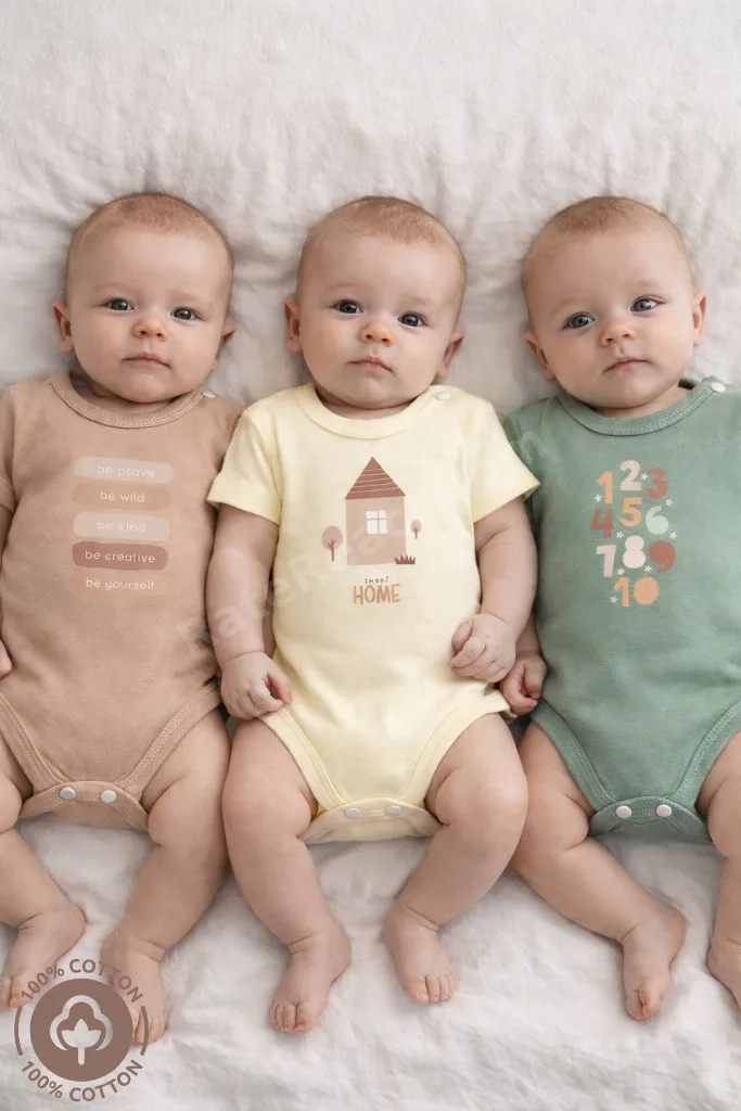 Unisex Bebek %100 Organik Pamuklu Sweet Home Baskılı 3-6-9-12 Ay 3lü Kısa Kollu Bebek Body Zıbın