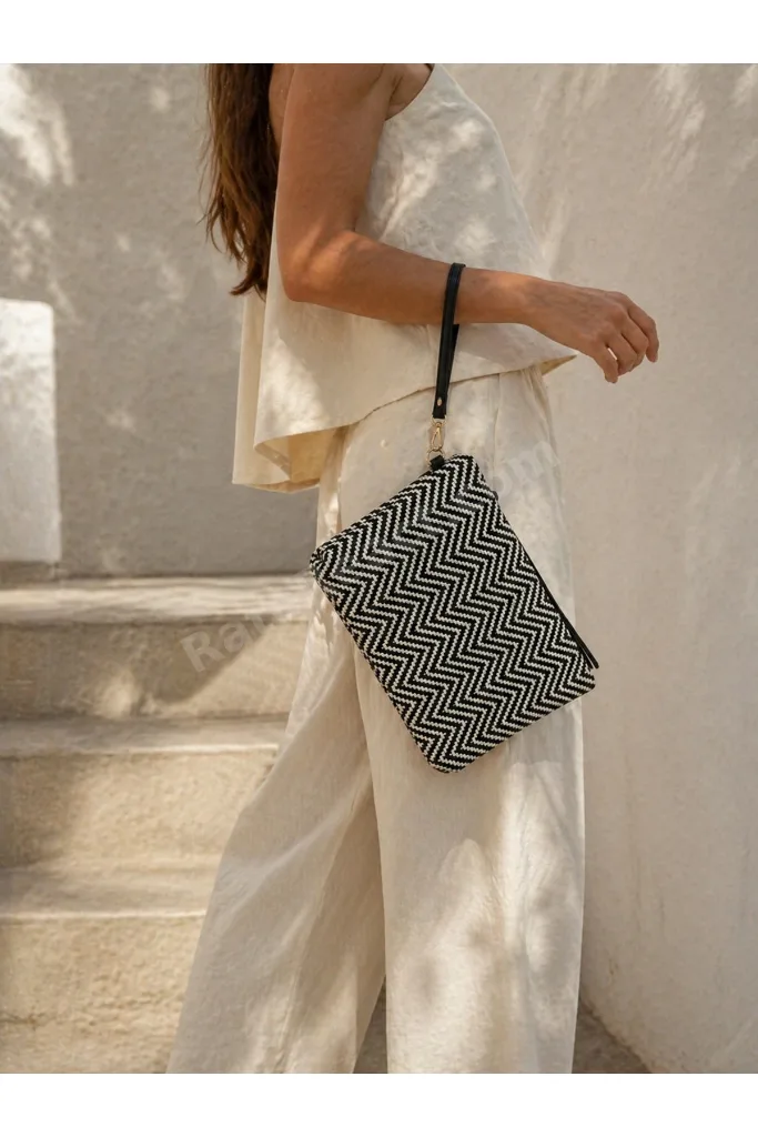 Siyah Kadın Clutch Çanta – Modern Dokulu Tasarım, Şık & Günlük Kullanım