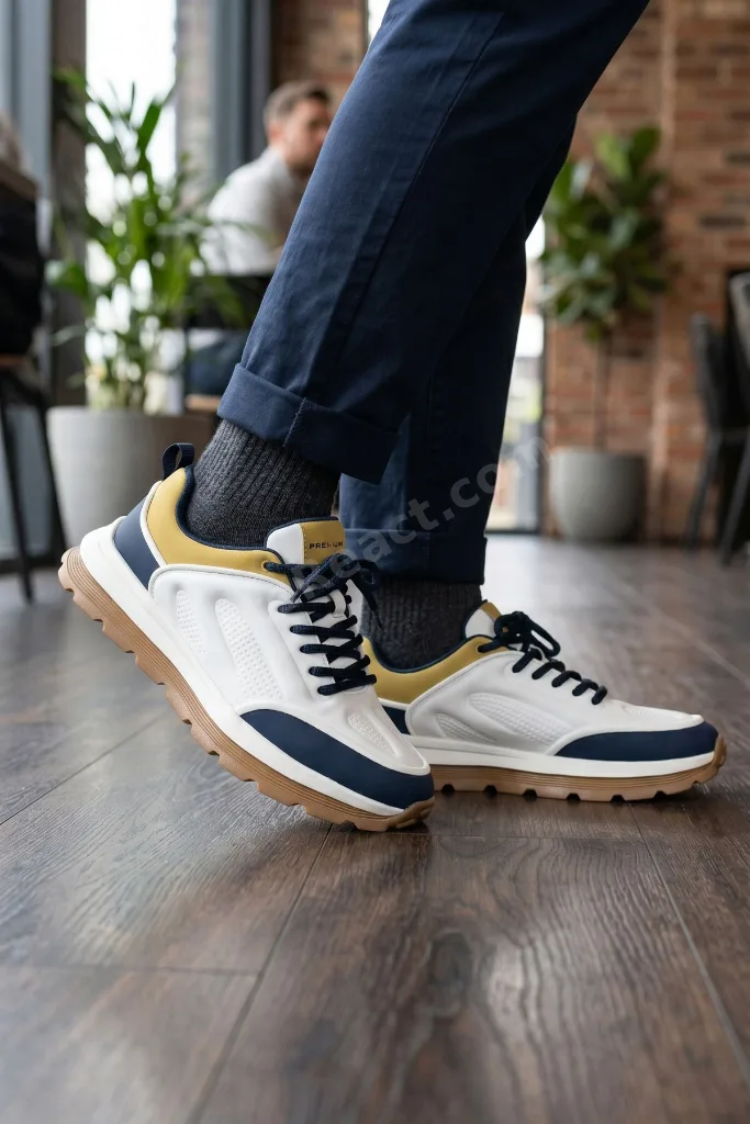 Rahat Beyaz Bağcıklı Günlük Spor Ayakkabı Erkek Sneaker Konforlu Şık Casual Ayakkabı