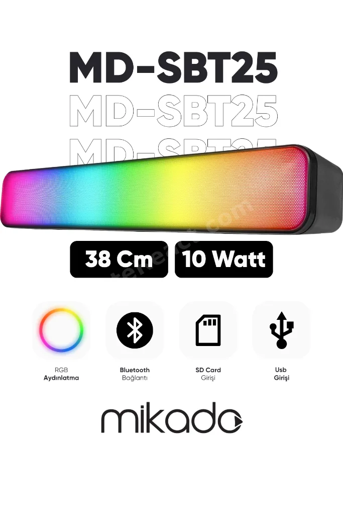 Md-sbt25 Siyah Rgb Oyuncu Speaker Soundbar Sese Duyar 10wmicrosd Taşınır Bluetooth Hoparlör Speaker