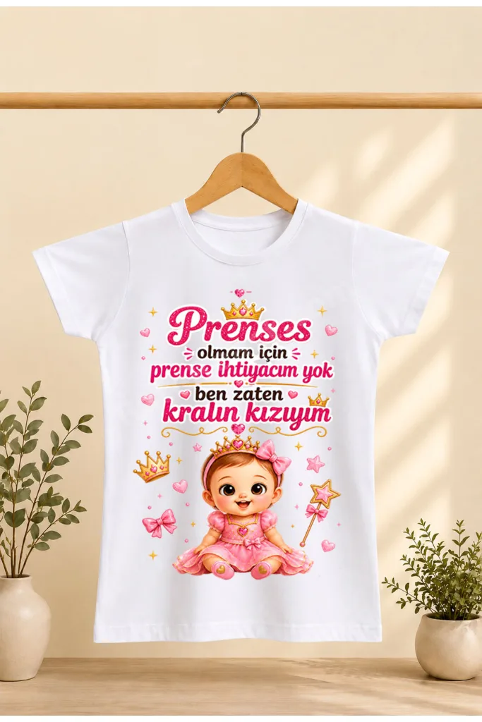 Çocuk T-Shirt Yazılı Prenses Baskılı %100 Pamuk Kısa Kol T-Shirt