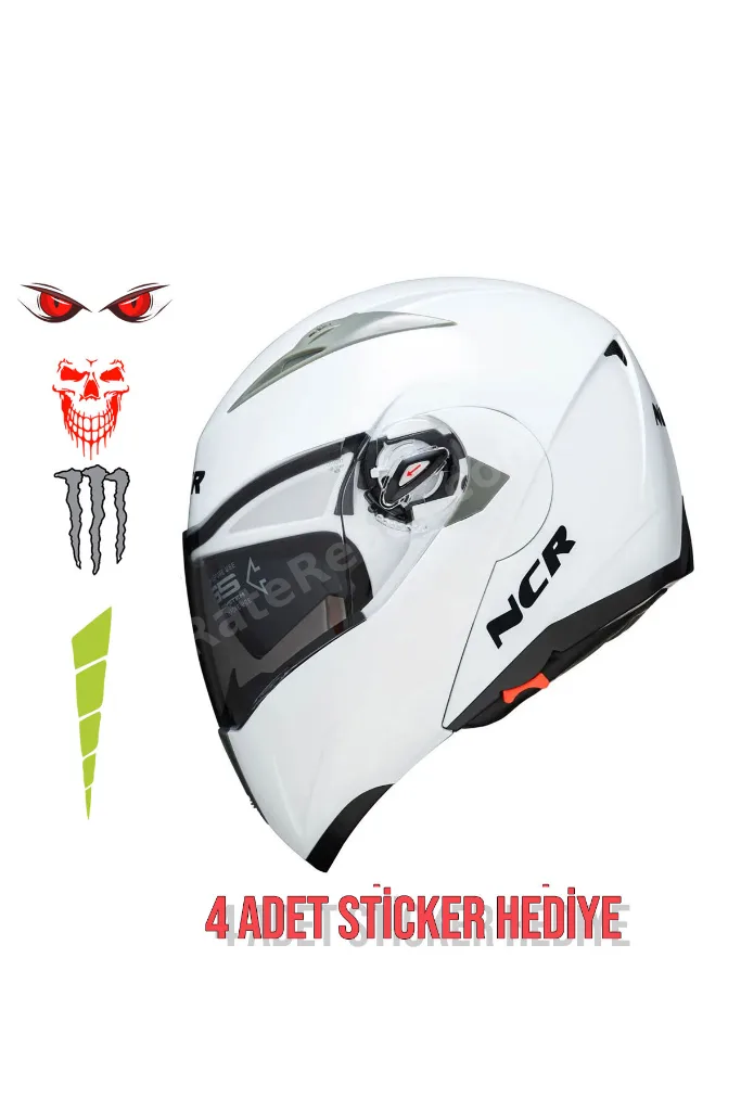 Çene Açılır Kask Vizörlü Ece Belgeli Beyaz
