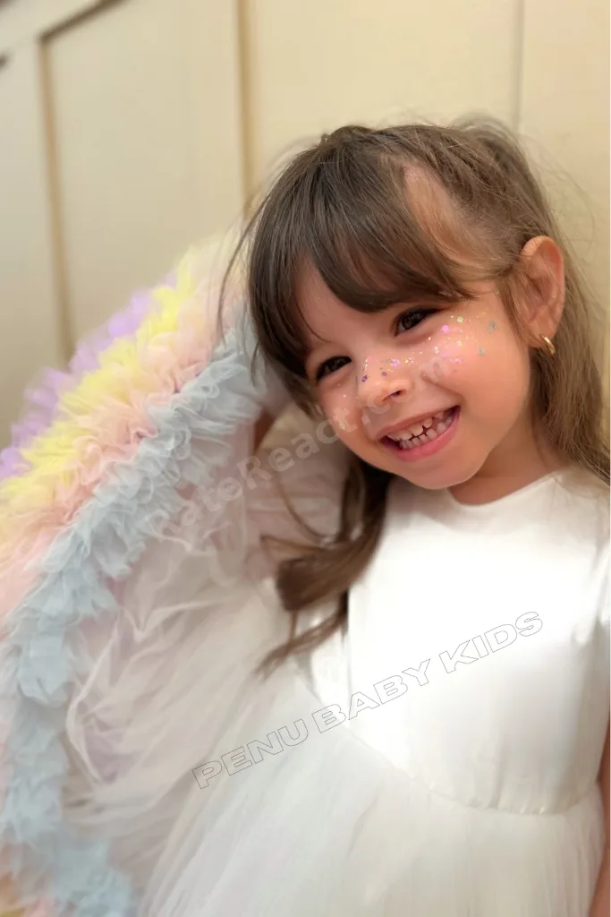 Beyaz Karnaval Renkli Kısa Kol Kız Bebek & Kız Çocuk Elbise - Alice